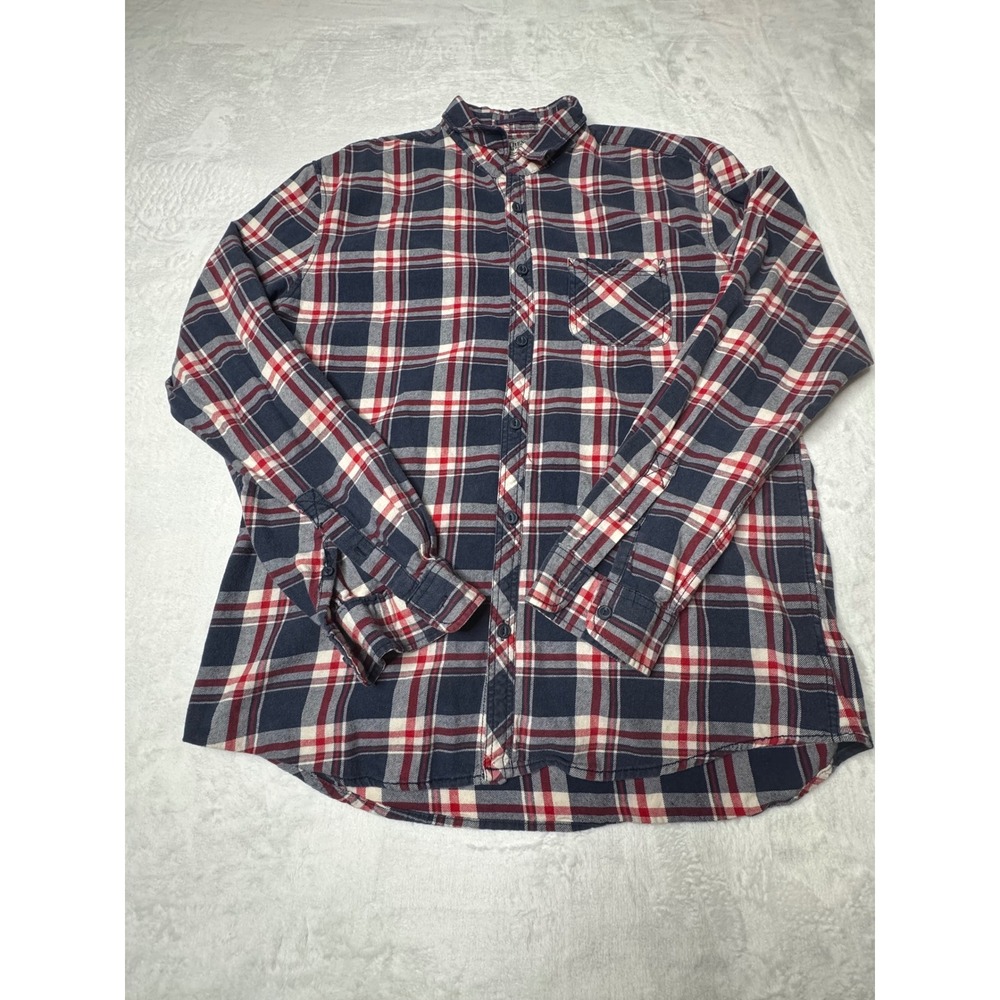 Mens XXL Navy Red Plaid Flannel Shirt Button Down Grunge 90s Workwear Skater